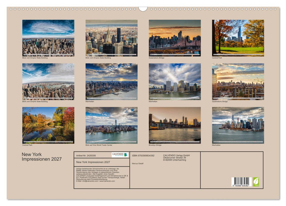New York Impressionen 2027 (CALVENDO Wandkalender 2027)