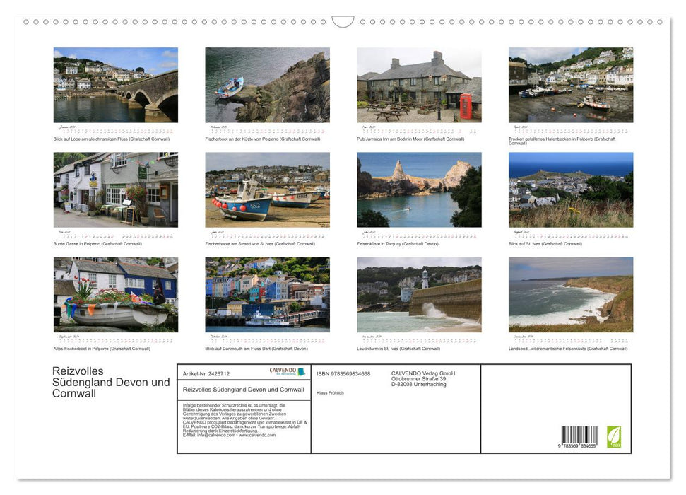 Reizvolles Südengland Devon und Cornwall (CALVENDO Wandkalender 2027)