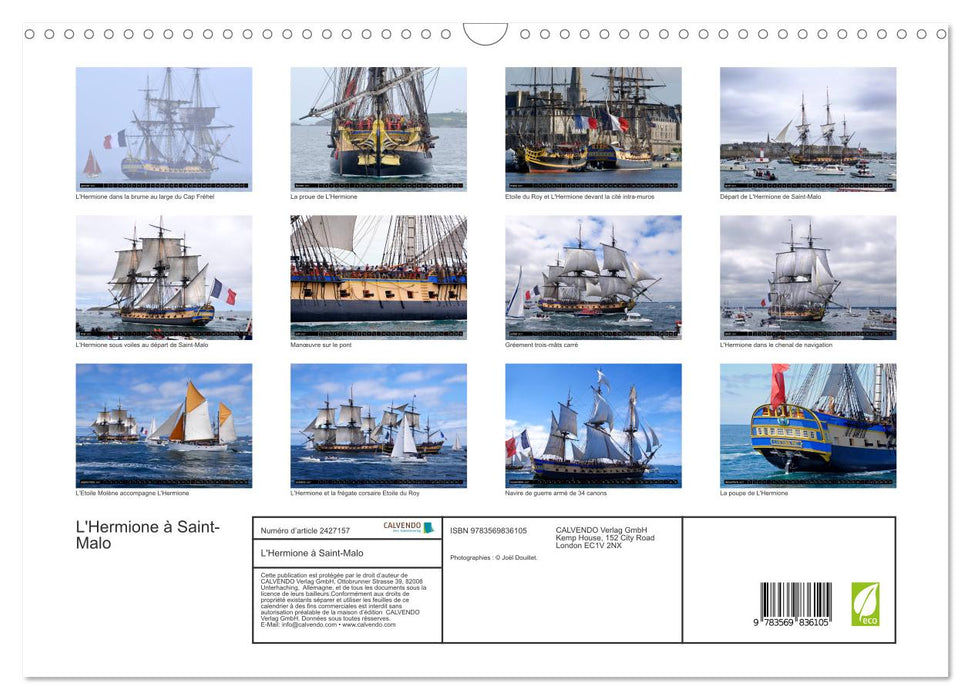 L'Hermione à Saint-Malo (CALVENDO Calendrier mensuel 2027)