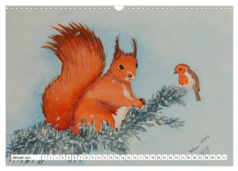Eichhörnchen in Aquarell (CALVENDO Wandkalender 2027)