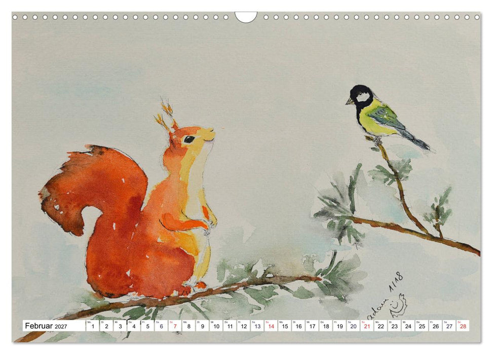 Eichhörnchen in Aquarell (CALVENDO Wandkalender 2027)