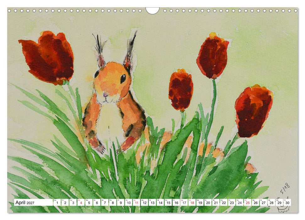 Eichhörnchen in Aquarell (CALVENDO Wandkalender 2027)