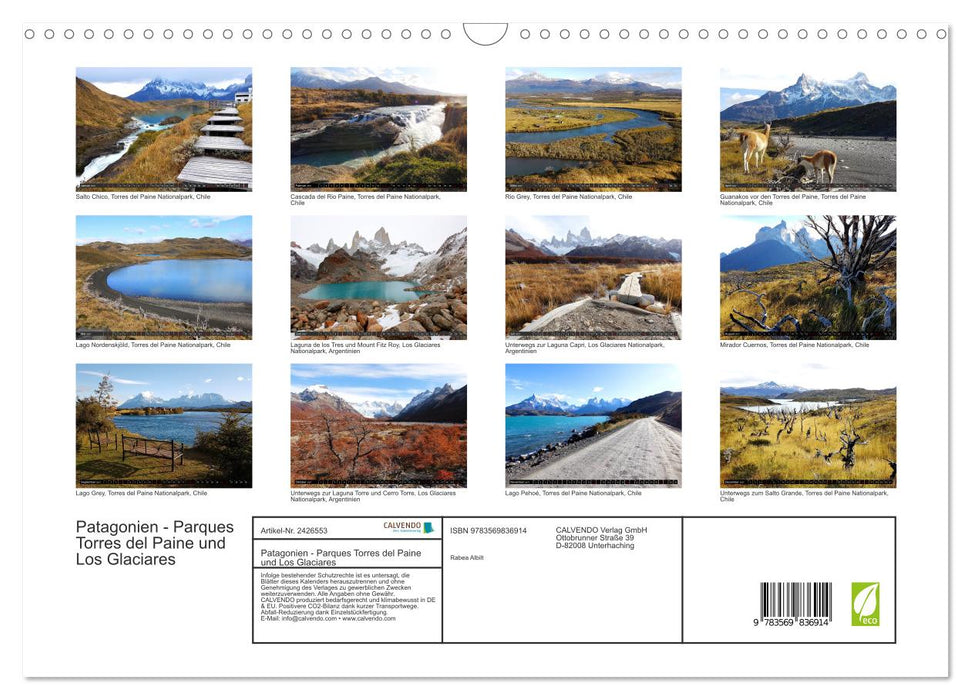 Patagonien - Parques Torres del Paine und Los Glaciares (CALVENDO Wandkalender 2027)