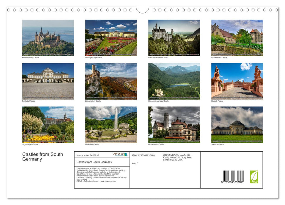 Castles from South Germany (CALVENDO Monthly Calendar 2027)
