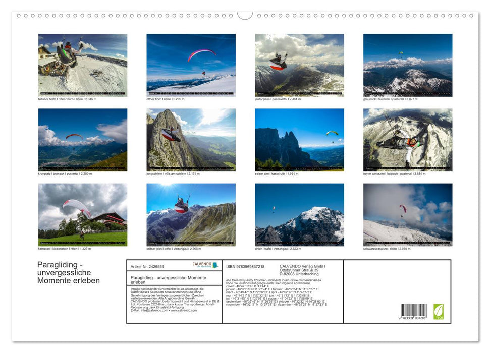 Paragliding - unvergessliche Momente erleben (CALVENDO Wandkalender 2027)