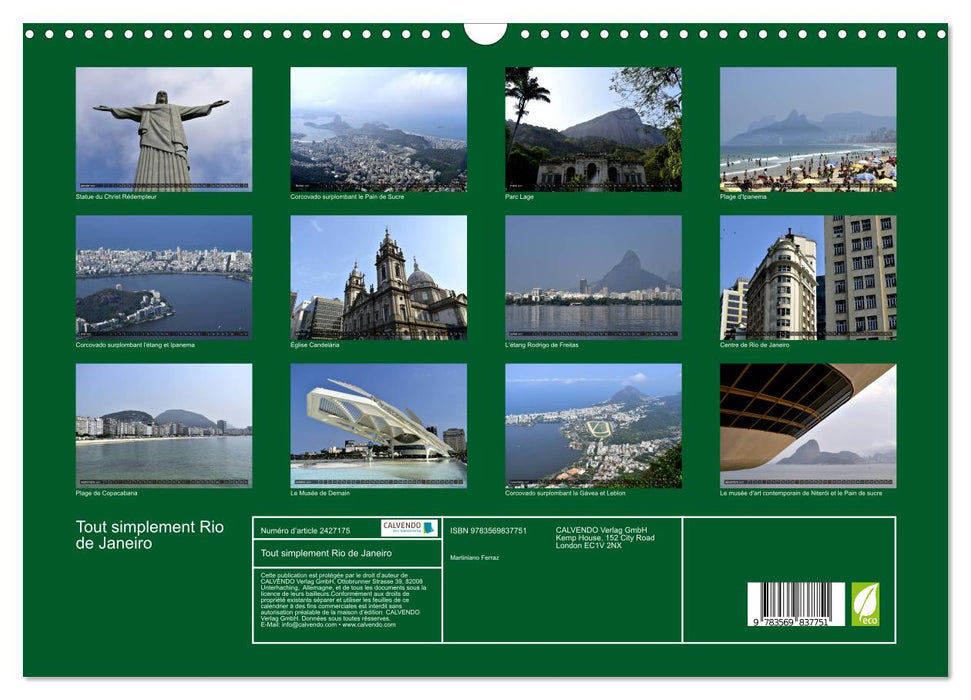 Tout simplement Rio de Janeiro (CALVENDO Calendrier mensuel 2027)