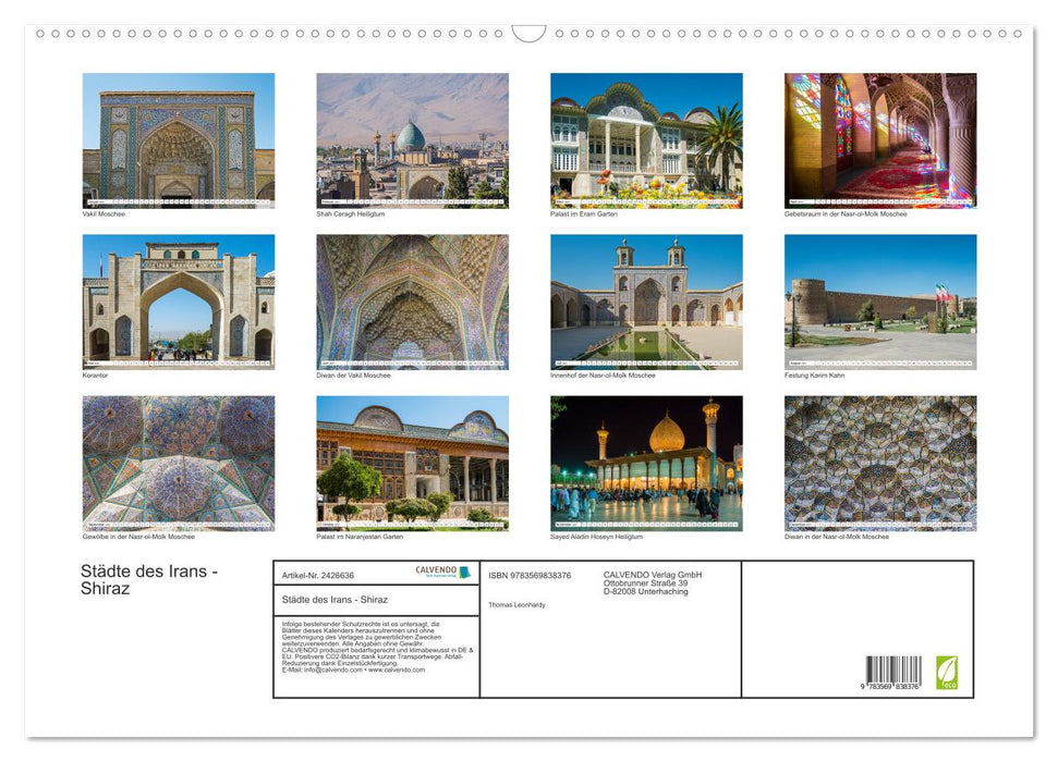 Städte des Irans - Shiraz (CALVENDO Wandkalender 2027)
