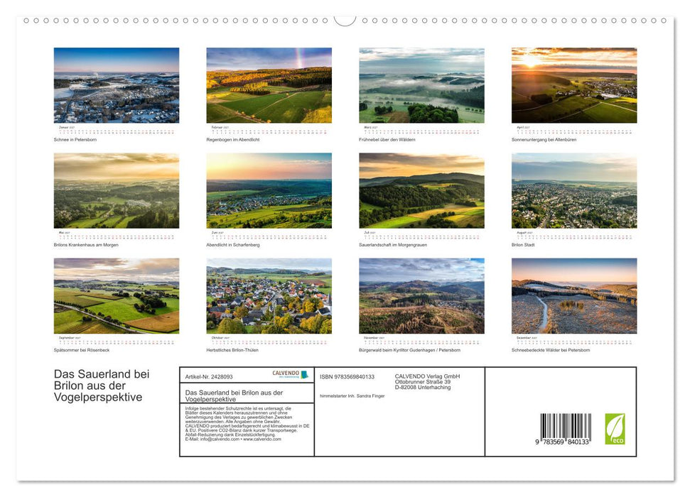 Das Sauerland bei Brilon aus der Vogelperspektive (CALVENDO Premium Wandkalender 2027)