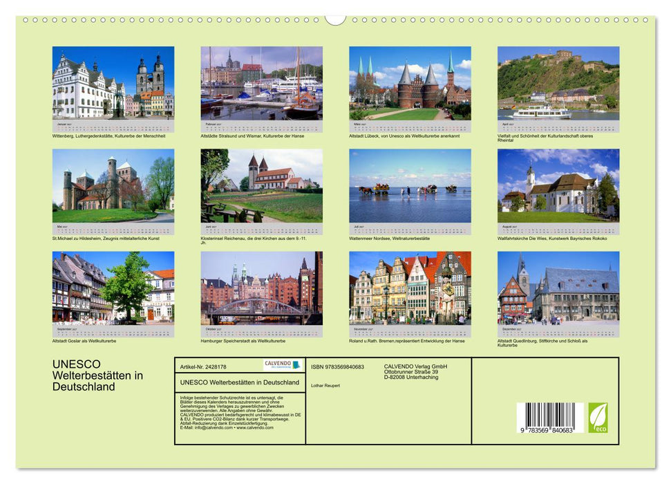 UNESCO Welterbestätten in Deutschland (CALVENDO Premium Wandkalender 2027)