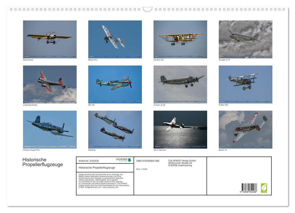Historische Propellerflugzeuge (CALVENDO Wandkalender 2027)