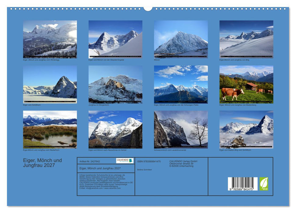 Eiger, Mönch und Jungfrau 2027 (CALVENDO Premium Wandkalender 2027)
