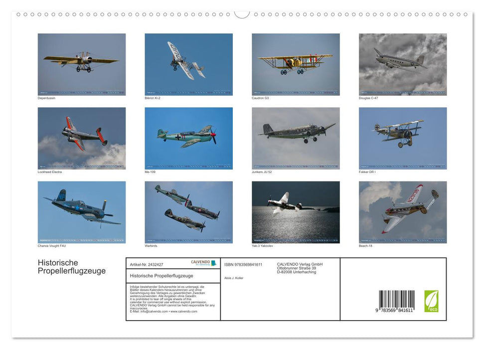 Historische Propellerflugzeuge (CALVENDO Premium Wandkalender 2027)