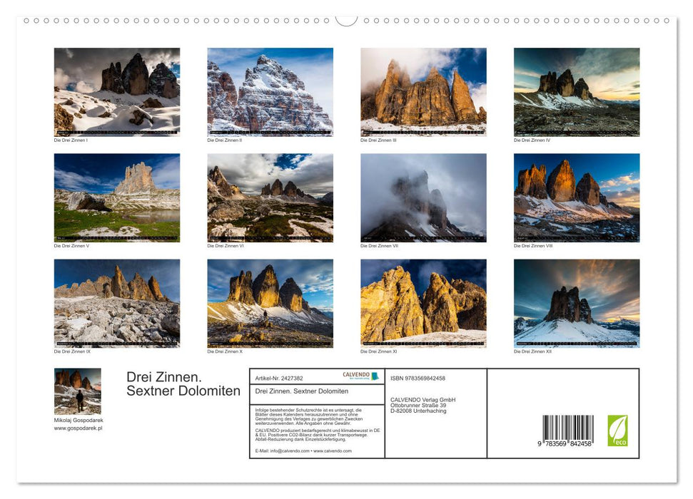 Drei Zinnen. Sextner Dolomiten (CALVENDO Premium Wandkalender 2027)