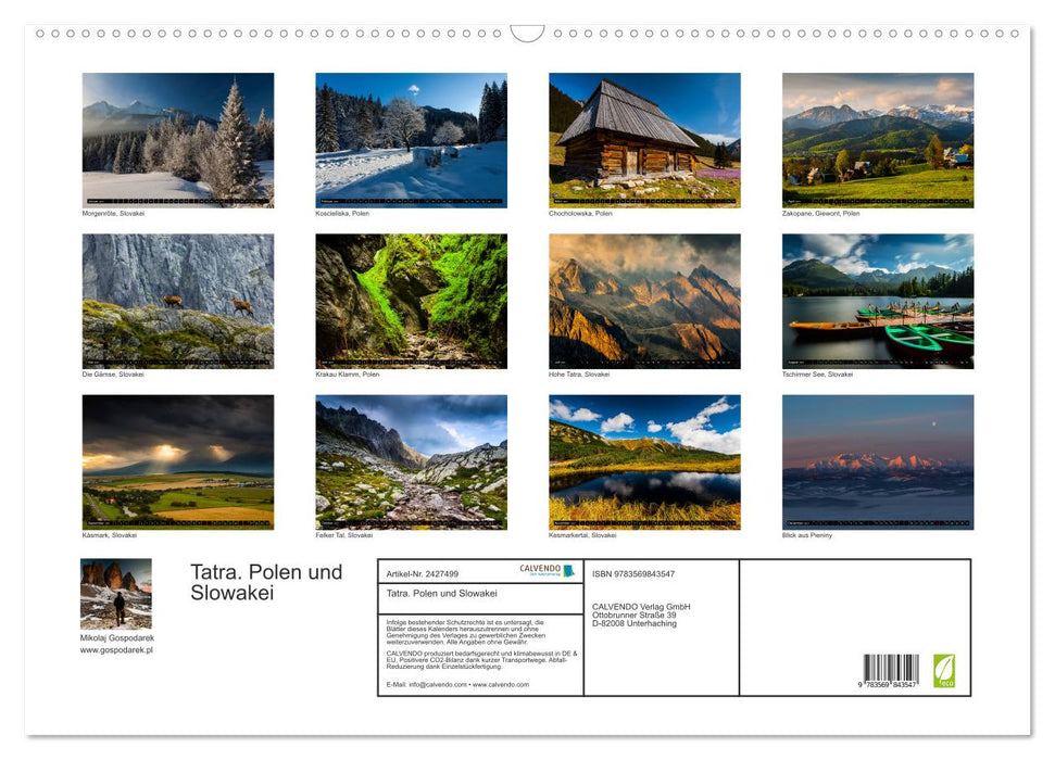 Tatra. Polen und Slowakei (CALVENDO Wandkalender 2027)