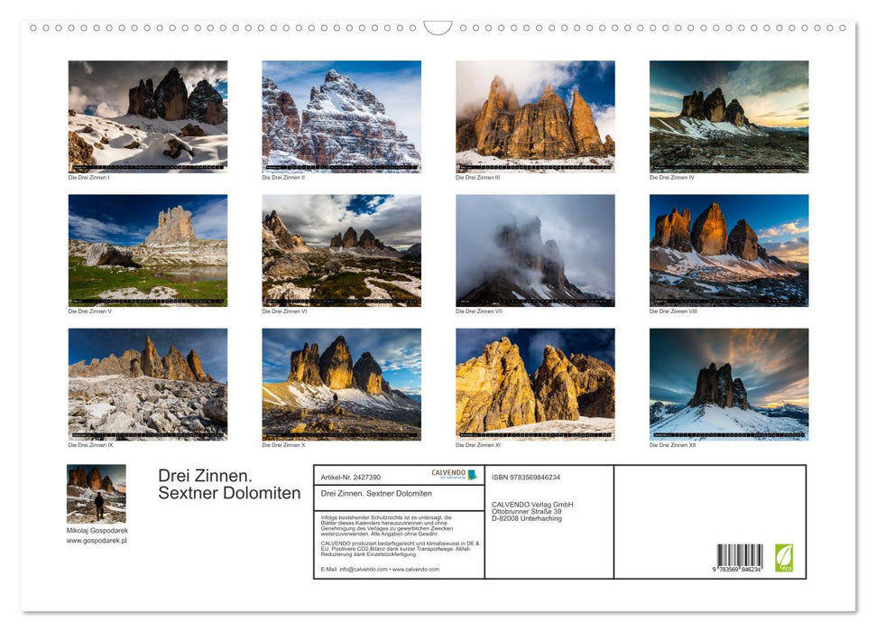 Drei Zinnen. Sextner Dolomiten (CALVENDO Wandkalender 2027)