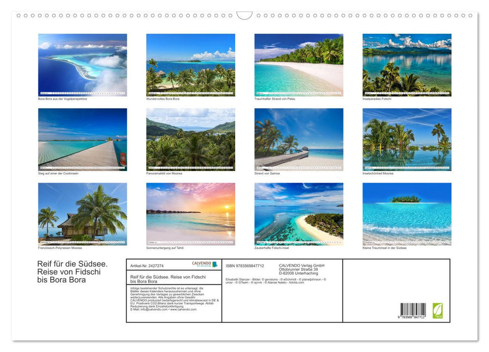 Reif für die Südsee. Reise von Fidschi bis Bora Bora (CALVENDO Wandkalender 2027)