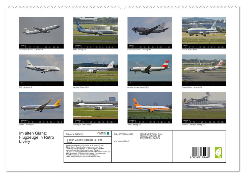Im alten Glanz: Flugzeuge in Retro Livery (CALVENDO Premium Wandkalender 2027)