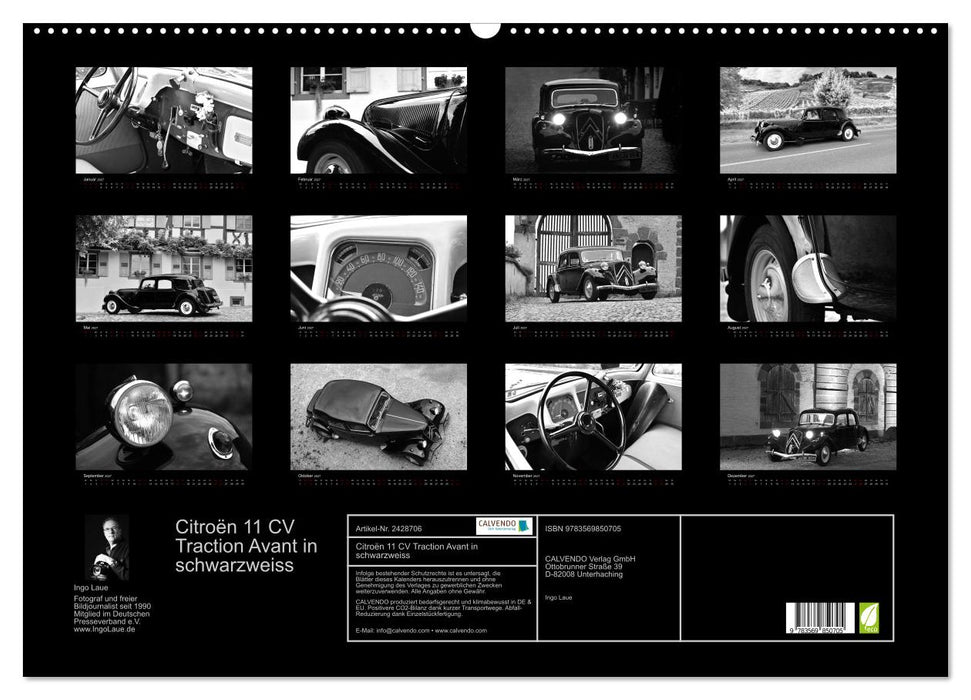 Citroën 11 CV Traction Avant in schwarzweiss (CALVENDO Wandkalender 2027)