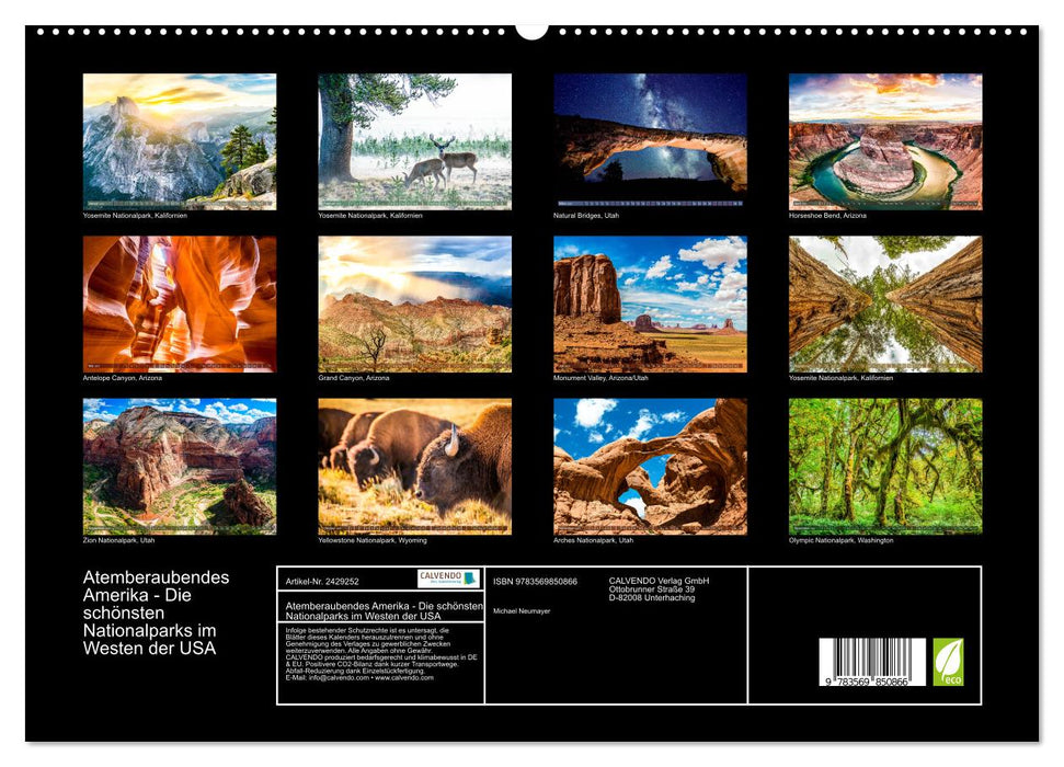 Atemberaubendes Amerika - Die schönsten Nationalparks im Westen der USA (CALVENDO Premium Wandkalender 2027)