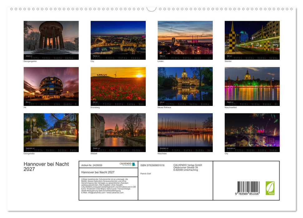 Hannover bei Nacht 2027 (CALVENDO Premium Wandkalender 2027)