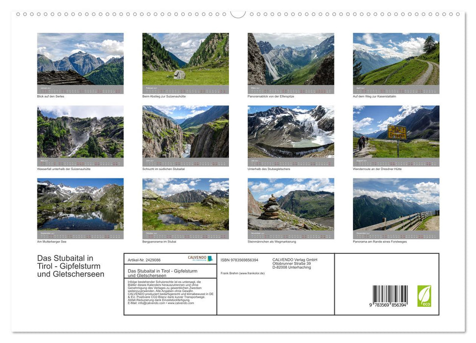 Das Stubaital in Tirol - Gipfelsturm und Gletscherseen (CALVENDO Premium Wandkalender 2027)