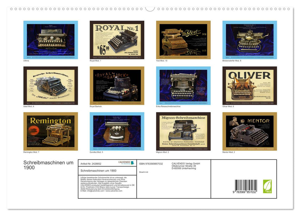 Schreibmaschinen um 1900 (CALVENDO Premium Wandkalender 2027)
