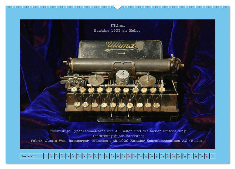 Schreibmaschinen um 1900 (CALVENDO Premium Wandkalender 2027)