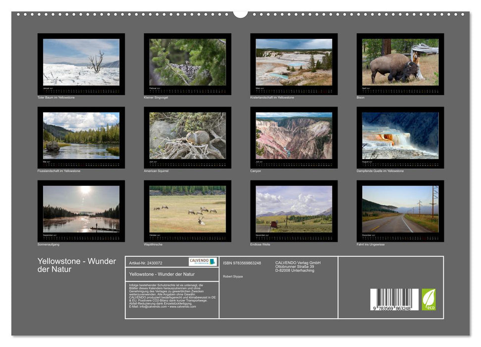 Yellowstone - Wunder der Natur (CALVENDO Premium Wandkalender 2027)