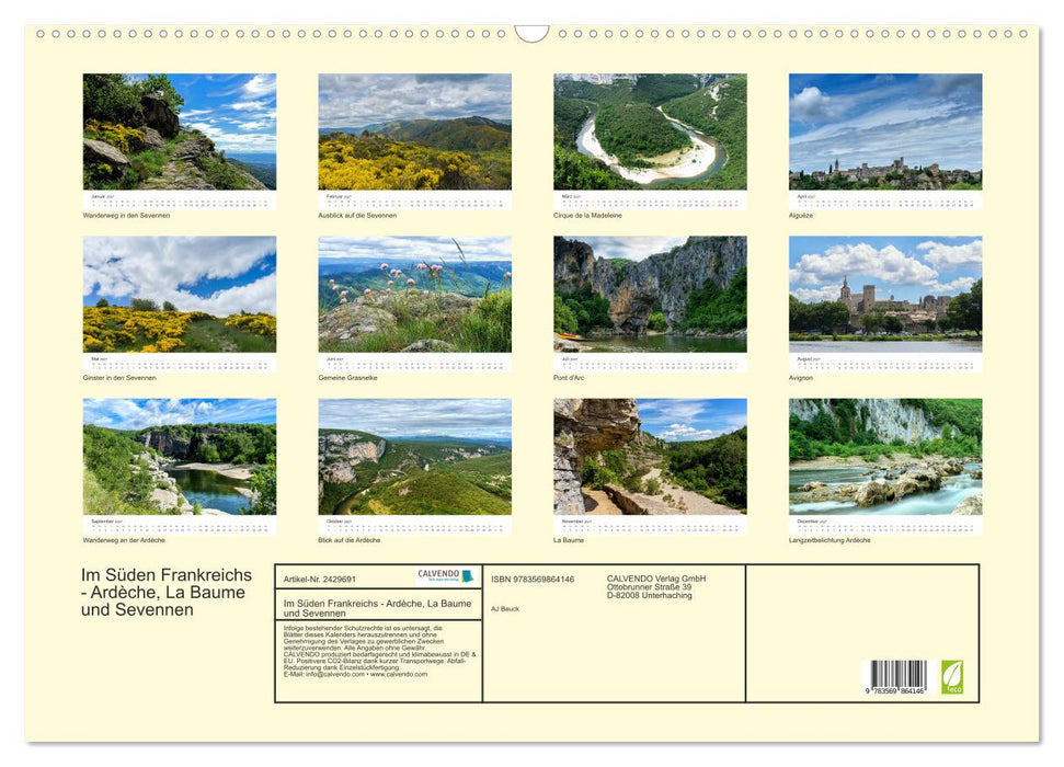 Im Süden Frankreichs - Ardèche, La Baume und Sevennen (CALVENDO Wandkalender 2027)