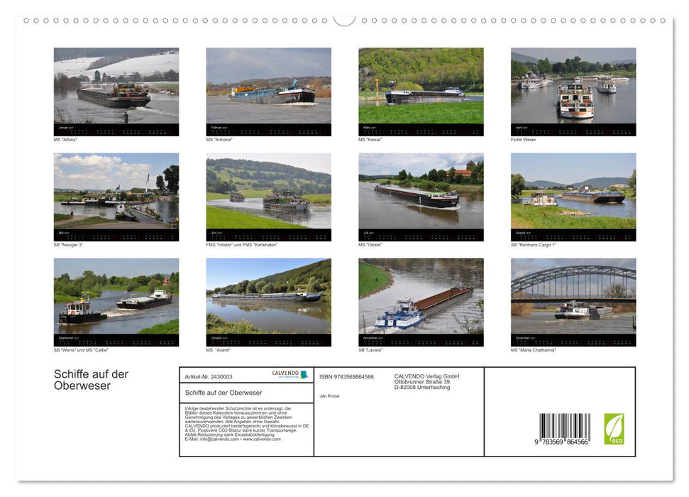 Schiffe auf der Oberweser (CALVENDO Premium Wandkalender 2027)