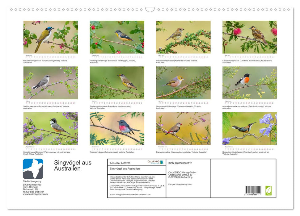 Singvögel aus Australien (CALVENDO Wandkalender 2027)