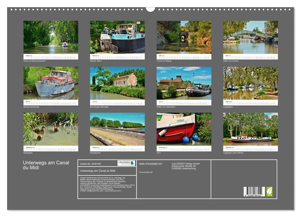 Unterwegs am Canal du Midi (CALVENDO Wandkalender 2027)