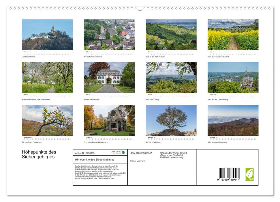 Höhepunkte des Siebengebirges (CALVENDO Premium Wandkalender 2027)