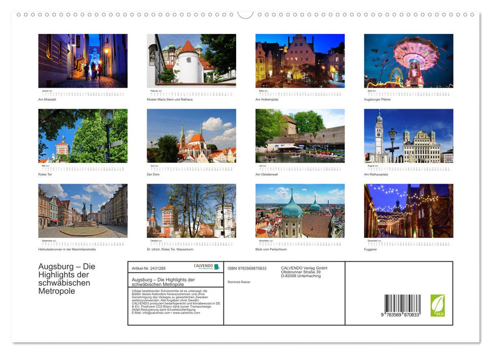 Augsburg – Die Highlights der schwäbischen Metropole (CALVENDO Premium Wandkalender 2027)