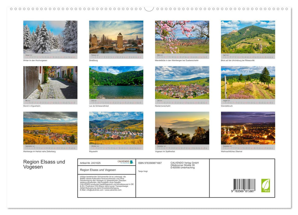 Region Elsass und Vogesen (CALVENDO Premium Wandkalender 2027)