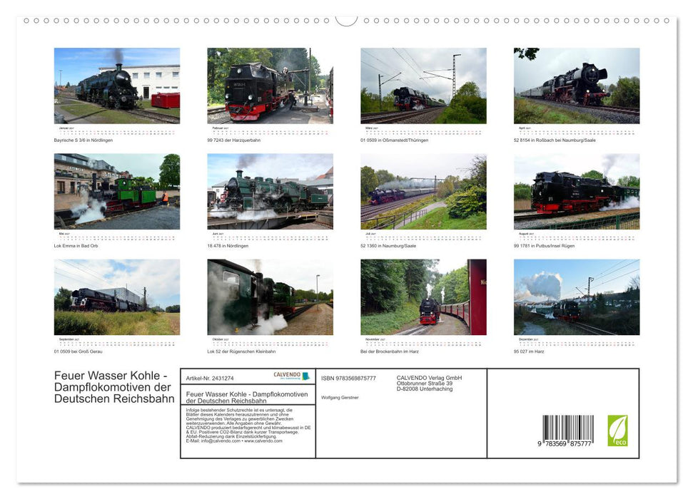 Feuer Wasser Kohle - Dampflokomotiven der Deutschen Reichsbahn (CALVENDO Premium Wandkalender 2027)