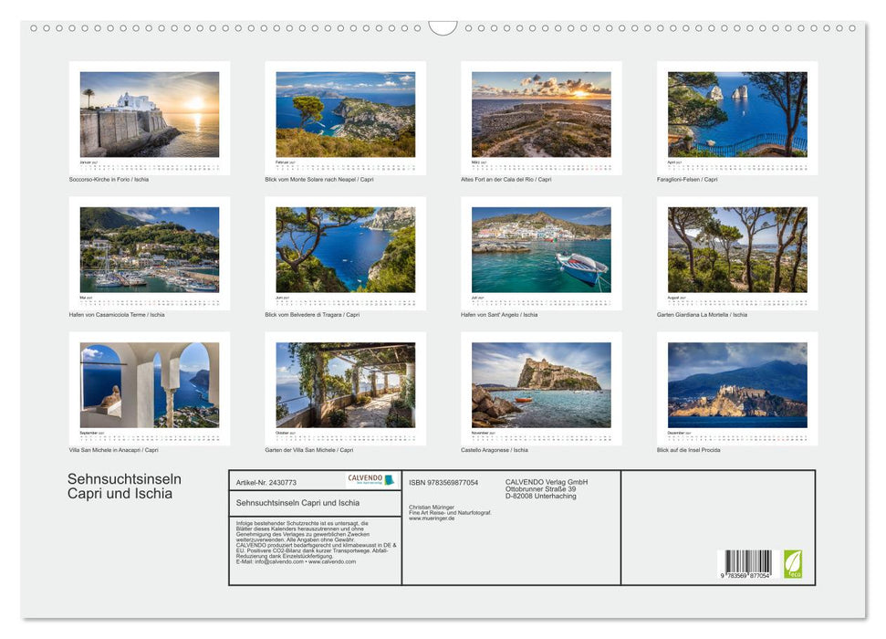 Sehnsuchtsinseln Capri und Ischia (CALVENDO Wandkalender 2027)