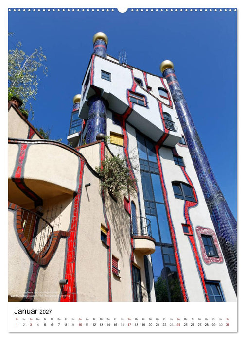 Wohnen unterm Regenturm - Ein Hundertwasser Architekturprojekt, 1991-94 (CALVENDO Premium Wandkalender 2027)