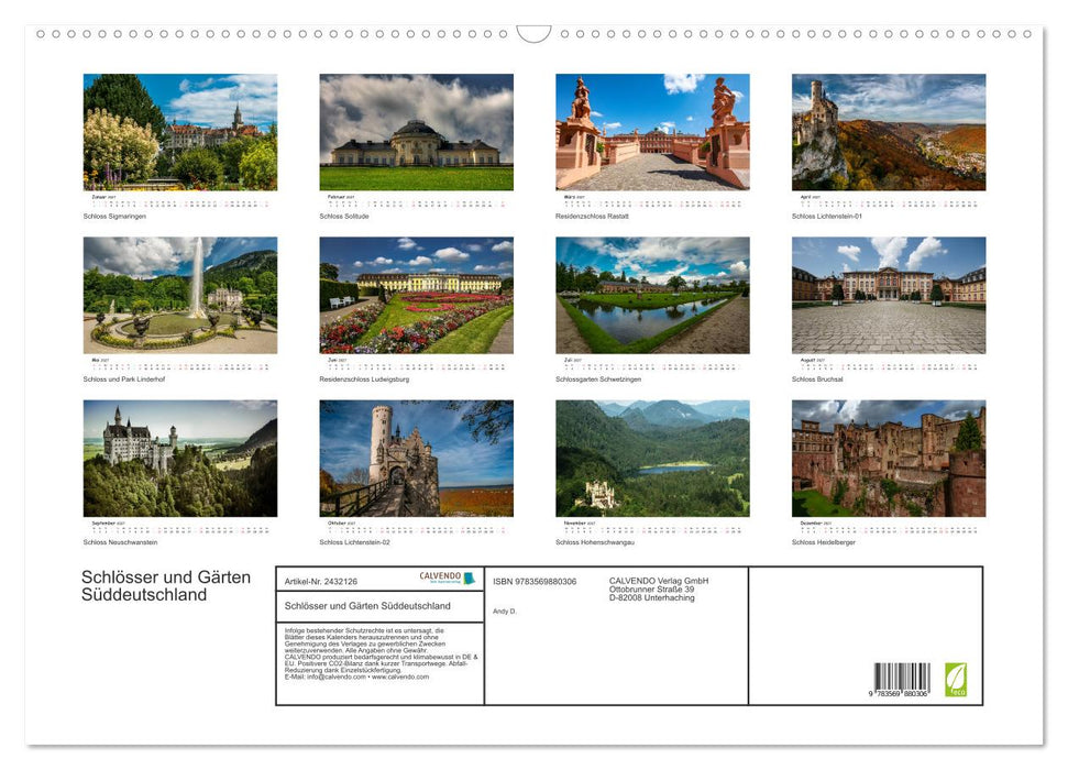 Schlösser und Gärten Süddeutschland (CALVENDO Wandkalender 2027)