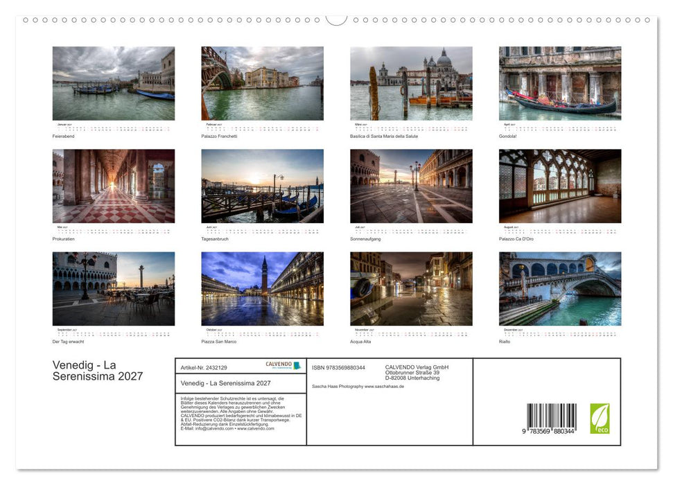 Venedig - La Serenissima 2027 (CALVENDO Premium Wandkalender 2027)