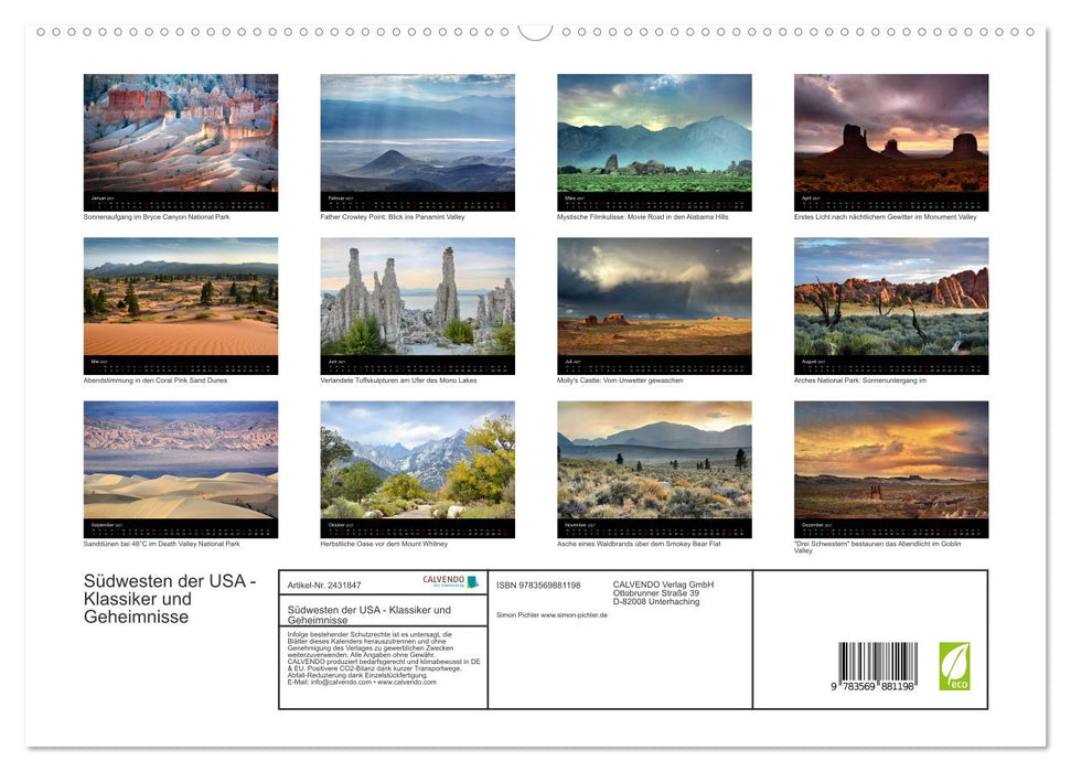 Südwesten der USA - Klassiker und Geheimnisse (CALVENDO Premium Wandkalender 2027)