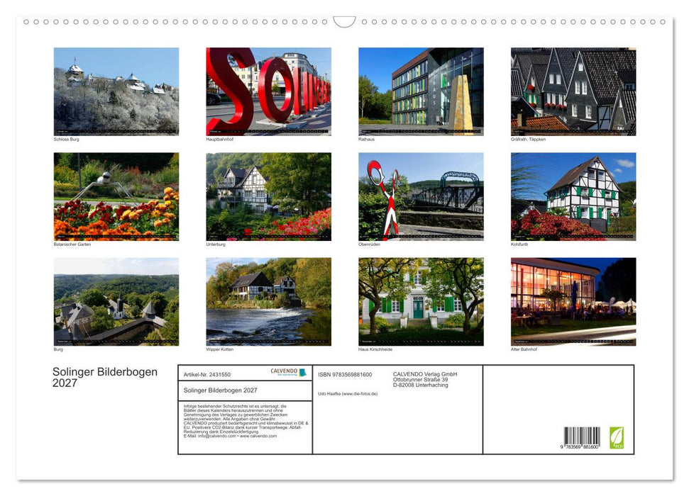 Solinger Bilderbogen 2027 (CALVENDO Wandkalender 2027)