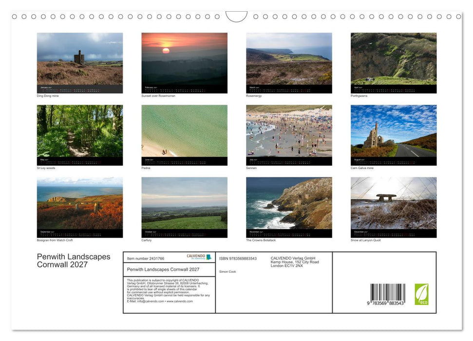 Penwith Landscapes Cornwall 2027 (CALVENDO Monthly Calendar 2027)