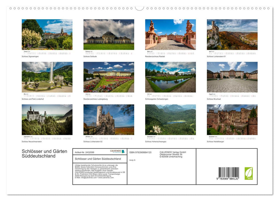 Schlösser und Gärten Süddeutschland (CALVENDO Premium Wandkalender 2027)