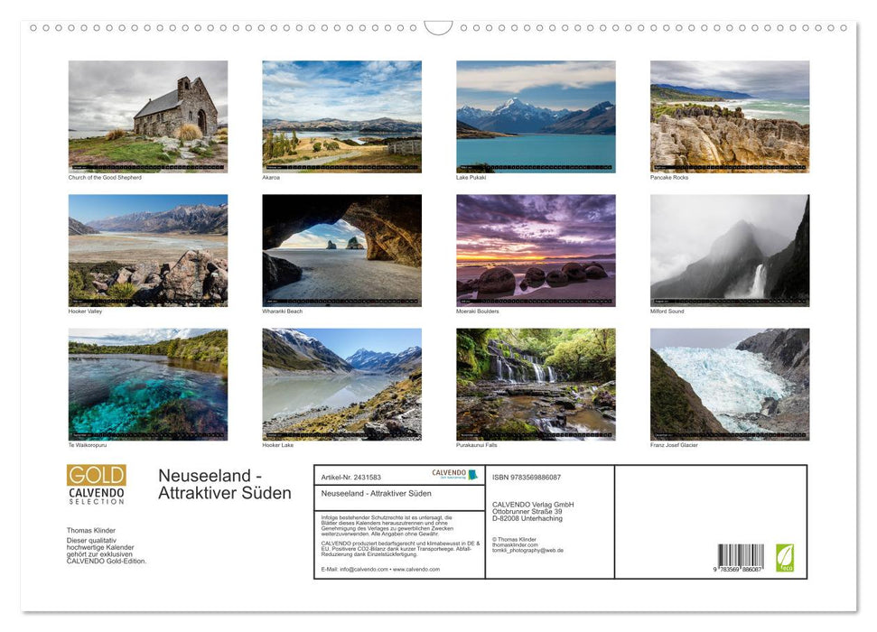 Neuseeland - Attraktiver Süden (CALVENDO Wandkalender 2027)