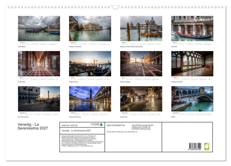 Venedig - La Serenissima 2027 (CALVENDO Wandkalender 2027)