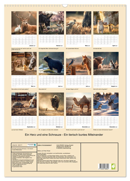 Ein Herz und eine Schnauze - Ein tierisch buntes Miteinander (CALVENDO Wandkalender 2027)