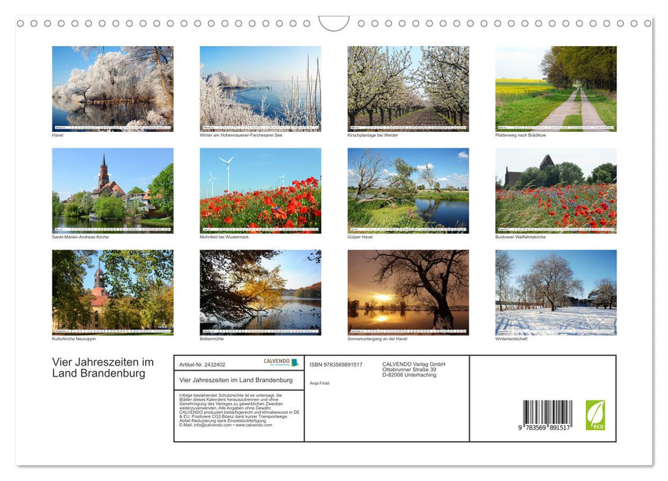 Vier Jahreszeiten im Land Brandenburg (CALVENDO Wandkalender 2027)