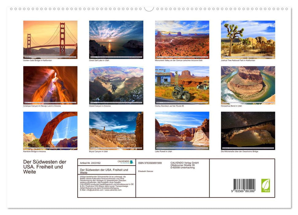 Der Südwesten der USA. Freiheit und Weite (CALVENDO Premium Wandkalender 2027)
