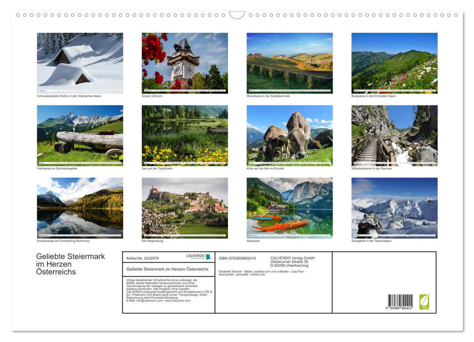 Geliebte Steiermark im Herzen Österreichs (CALVENDO Wandkalender 2027)